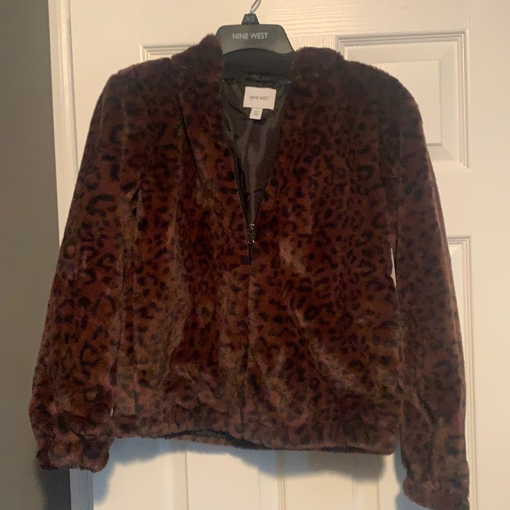 NWT Nine West Leopard Fur Bomber Jacket